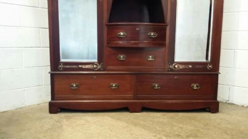 fig 1. ANTIQUE ARTS & CRAFTS MAHOGANY TRIPLE WARDROBE BY SHAPLAND & PETTER C1890