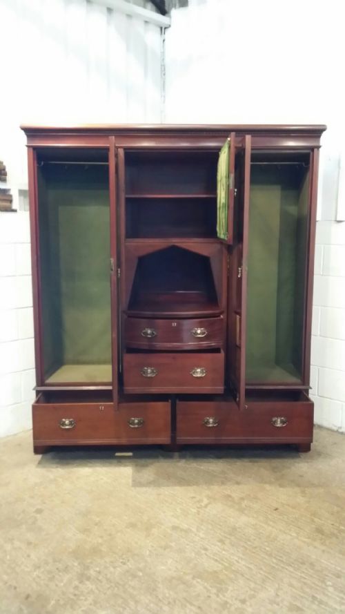 fig 2. ANTIQUE ARTS & CRAFTS MAHOGANY TRIPLE WARDROBE BY SHAPLAND & PETTER C1890