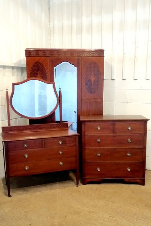 Antique Edwardian Mahogany Inlaid Bedroom Suite C1900