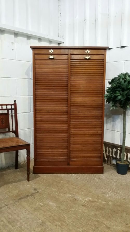 Antique Double Tambor Front Oak Filing Cabinet C1920