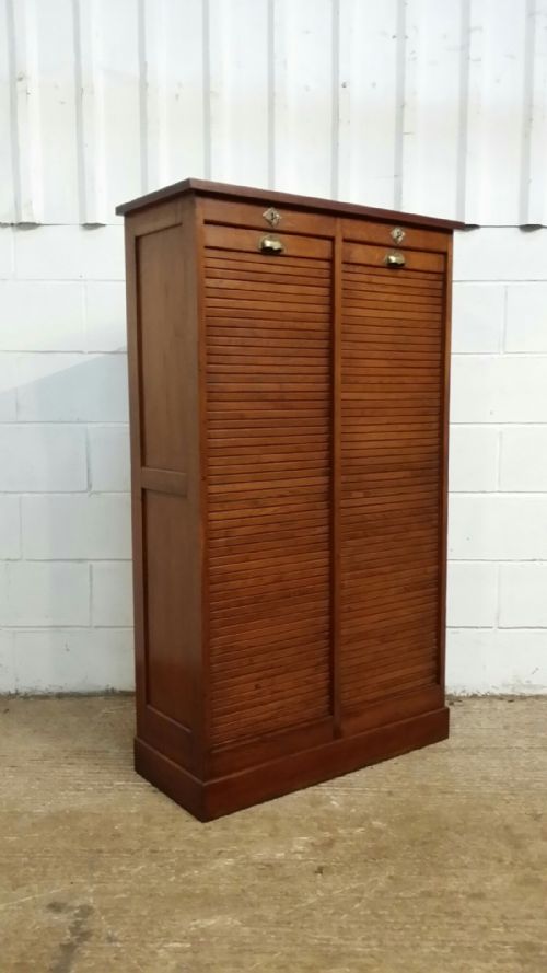 fig 1. ANTIQUE DOUBLE TAMBOR FRONT OAK FILING CABINET C1920