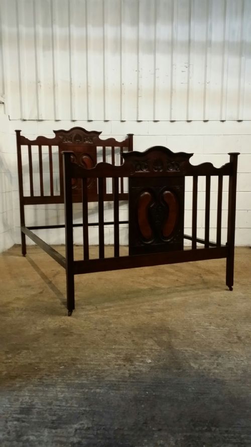 fig 2. ANTIQUE VICTORIAN ART NOUVEAU MAHOGANY AND WALNUT DOUBLE BED C1890