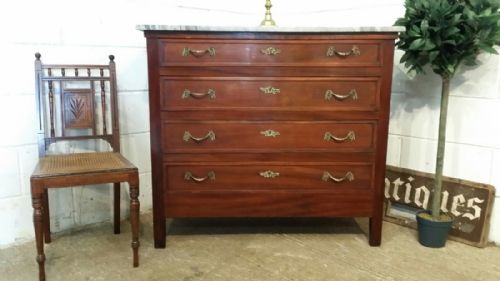 Antique 19th Century French Mahogany & Marble Topped Chest of Drawers C1880