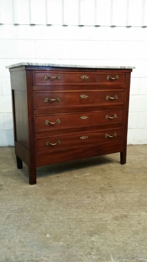 fig 2. ANTIQUE 19TH CENTURY FRENCH MAHOGANY & MARBLE TOPPED CHEST OF DRAWERS C1880