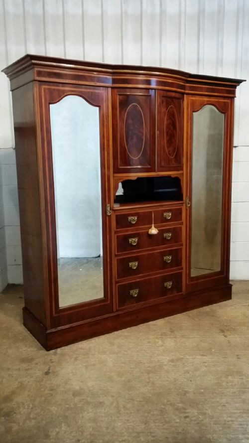 fig 1. ANTIQUE LATE VICTORIAN INLAID MAHOGANY TRIPLE WARDROBE COMPACTUM C1890