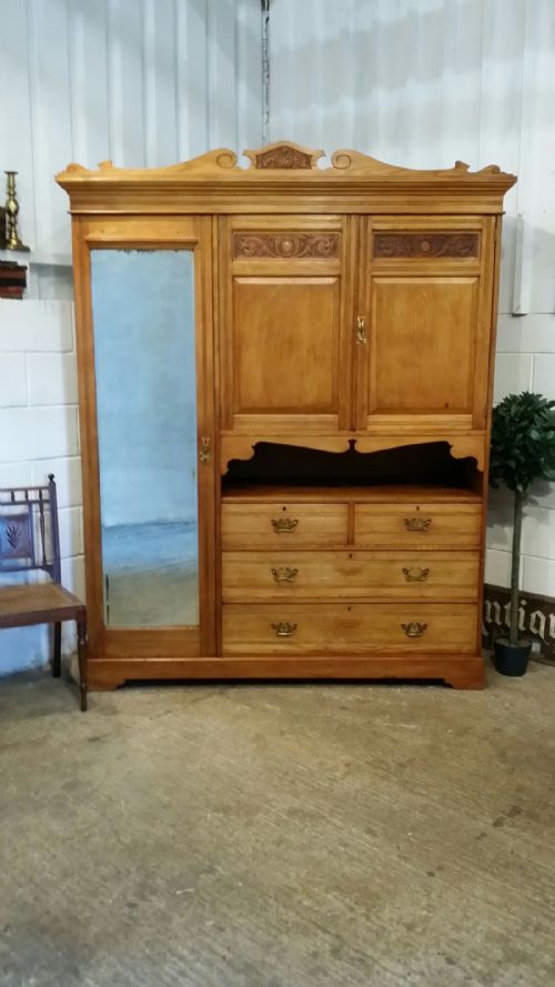 Antique Edwardian Ash Compactum Triple Ardrobe C1900