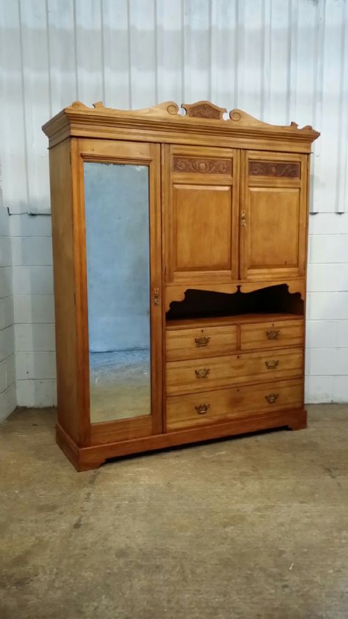 fig 1. ANTIQUE EDWARDIAN ASH COMPACTUM TRIPLE ARDROBE C1900