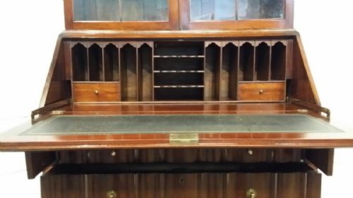 fig 1. ANTIQUE MAHOGANY SERPENTINE &  GLAZED BUREAU BOOKCASE C1920