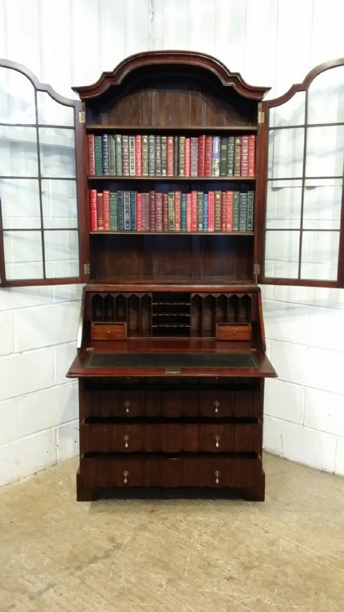 fig 2. ANTIQUE MAHOGANY SERPENTINE &  GLAZED BUREAU BOOKCASE C1920
