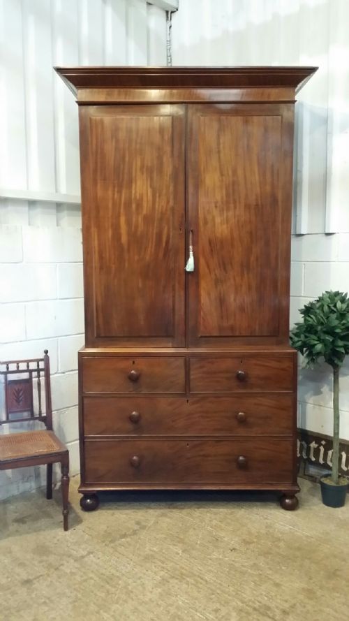 Antique William 1v Tall Mahogany Clothes Press C1830