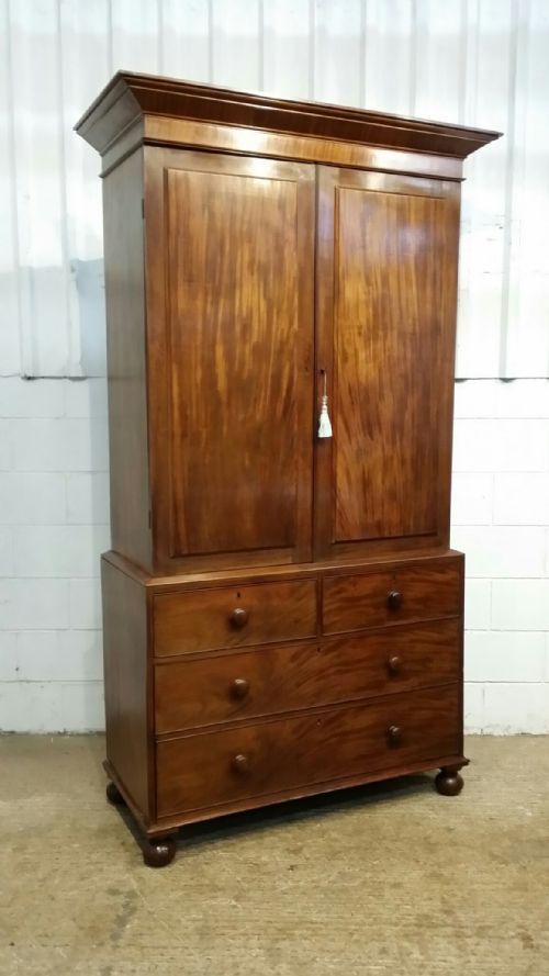 fig 1. ANTIQUE WILLIAM 1V TALL MAHOGANY CLOTHES PRESS C1830