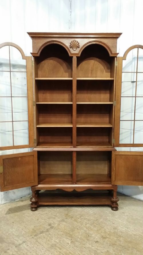 fig 2. ANTIQUE GERMAN TALL GLAZED OAK BOOKCASE C1900