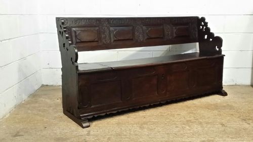 Antique Early 19th Century Joined Oak Box Settle Bench C1816
named ' Maria Ockelman Anno 1816'