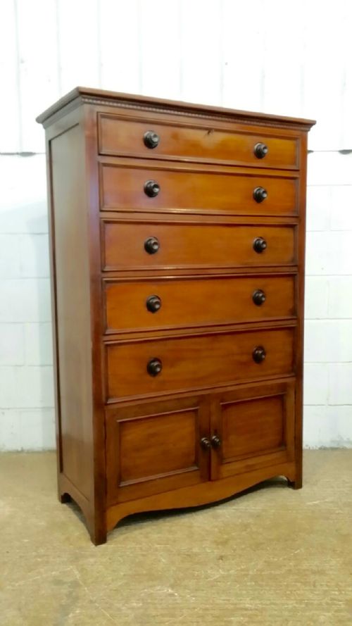 fig 2. ANTIQUE LATE VICTORIAN MAHOGANY TALL SECRETAIRE CHEST OF DRAWERS C1890