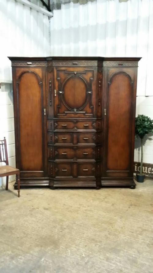 Antique Oak Triple Breakfront Wardrobe by Maple & Co C1910