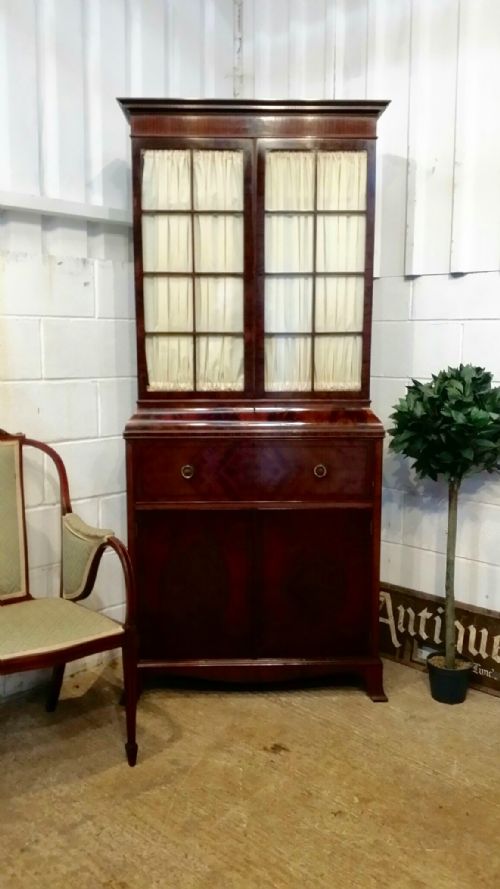 Antique Edwardian Mahogany Tall & Narrow  Secretaire Bookcase C1900