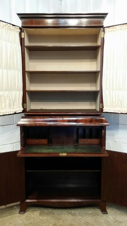 fig 2. ANTIQUE EDWARDIAN MAHOGANY TALL & NARROW  SECRETAIRE BOOKCASE C1900