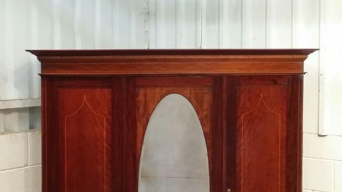 fig 2. ANTIQUE EDWARDIAN SMALL INLAID MAHOGANY TRIPLE WARDROBE C1900