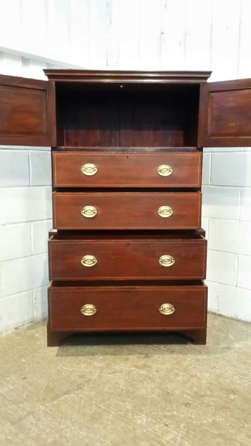 fig 1. ANTIQUE EDWARDIAN REGENCY INLAID MAHOGANY TALLBOY CHEST OF DRAWERS C1900