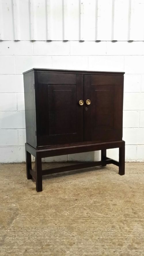 fig 1. ANTIQUE EARLY VICTORIAN OAK COLLECTORS CABINET ON STAND WITH SECRET COMPARTMENTS. C1840