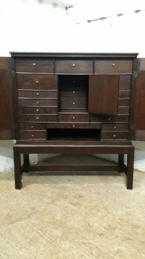 fig 2. ANTIQUE EARLY VICTORIAN OAK COLLECTORS CABINET ON STAND WITH SECRET COMPARTMENTS. C1840