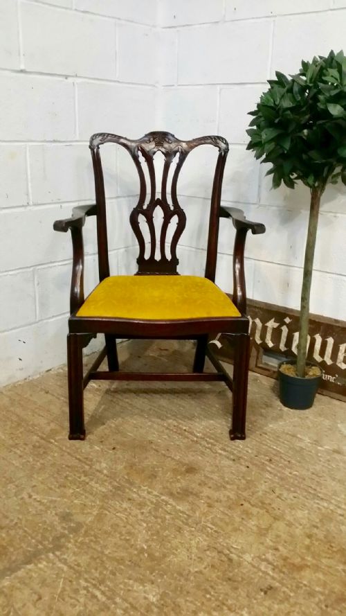 fig 2. ANTIQUE EDWARDIAN CHIPPENDALE CUBAN MAHOGANY LIBRARY CHAIR C1900