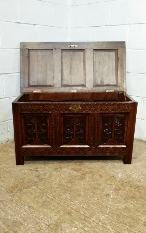 fig 1. ANTIQUE GEORGIAN PERIOD CARVED OAK COFFER C1740