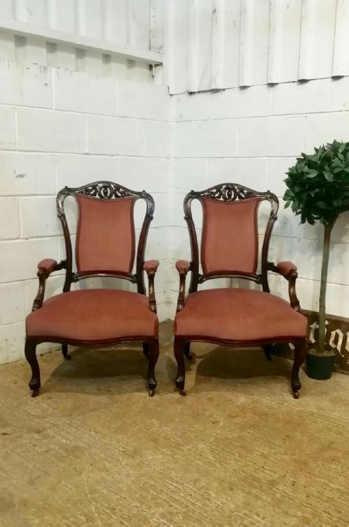 Antique Pair Victorian Mahogany Armchair C1880