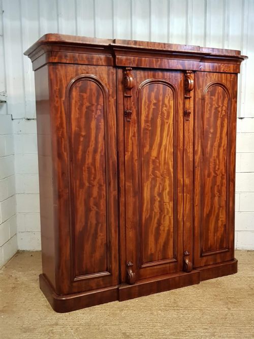 Antique Victorian Flamed Mahogany Triple Wardrobe Compactum C1880