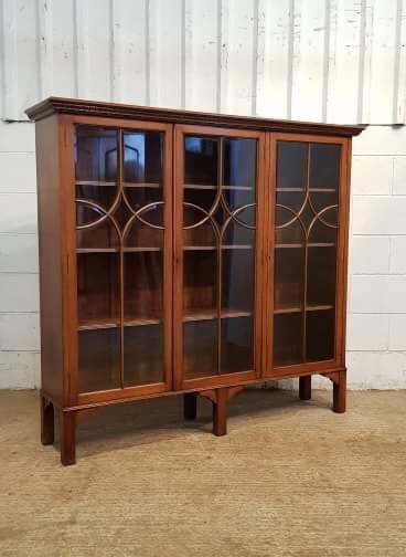 Antique Edwardian Mahogany Three Door Glazed Bookcase C1900