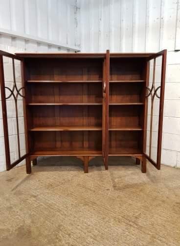 fig 1. ANTIQUE EDWARDIAN MAHOGANY THREE DOOR GLAZED BOOKCASE C1900