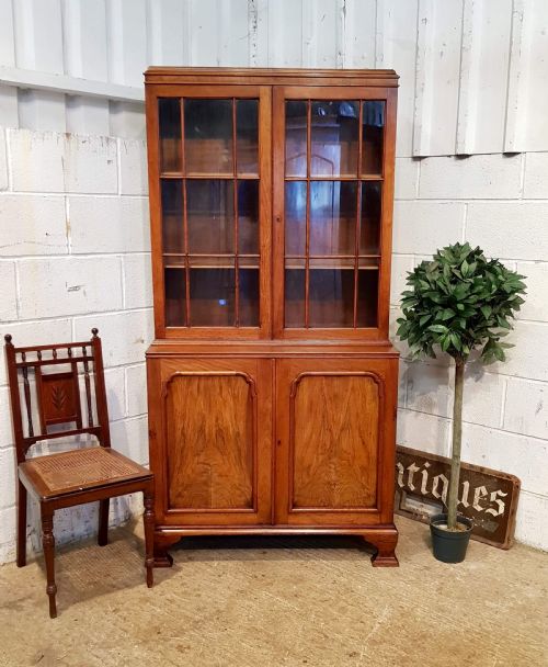 Antique Walnut Glazed Library Bookcase by Willey & Lockhead , Glasgow C1920