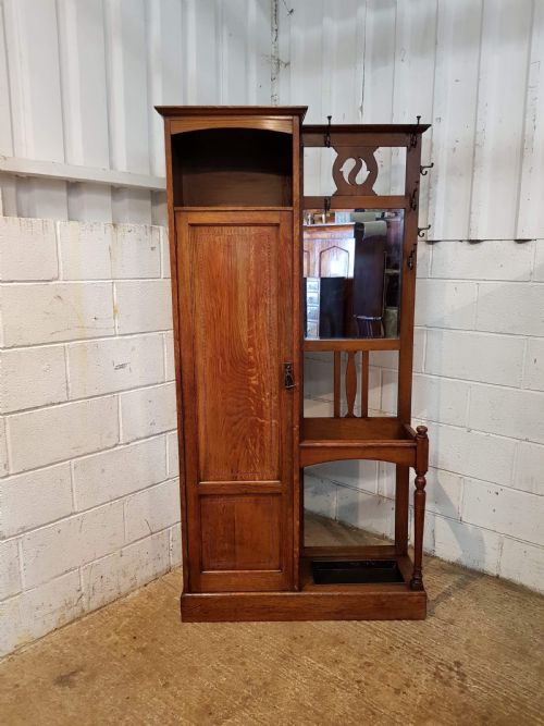 Antique Arts & Crafts Oak Hall Stand C1890