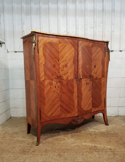 Antique French Parquetry Decorative  Marble Topped Cabinet C1920