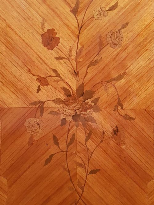 fig 2. ANTIQUE FRENCH PARQUETRY DECORATIVE MARBLE TOPPED CABINET C1920