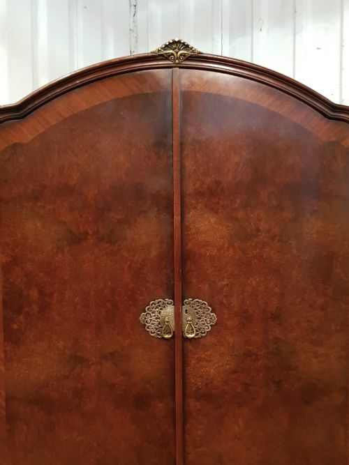 fig 2. ANTIQUE PAIR SUPERB LADIES & GENTS BURR WALNUT WARDROBES C1920