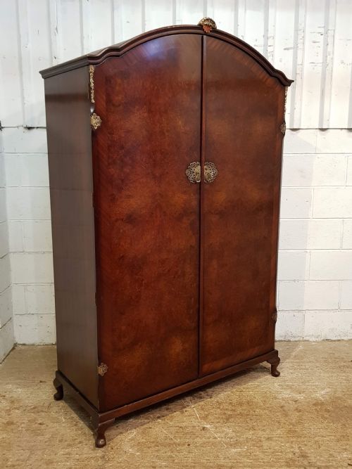 fig 3. ANTIQUE PAIR SUPERB LADIES & GENTS BURR WALNUT WARDROBES C1920