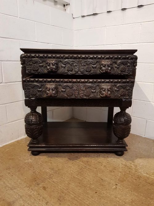fig 2. ANTIQUE MID 18TH CENTURY PERIOD CARVED OAK CHEST ON STAND C1740