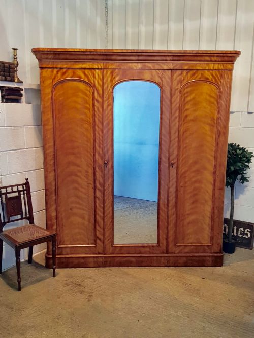 fig 2. ANTIQUE VICTORIAN SATIN BIRCH TRIPLE WARDROBE C1880
