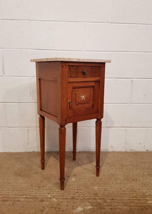 fig 2. ANTIQUE PAIR FRENCH MEDIUM OAK MARBLE TOPPED BEDSIDE CABINETS C1920