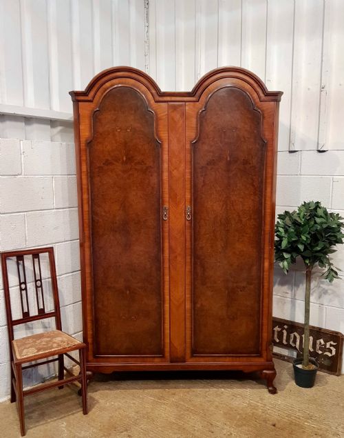 Antique Burr Walnut Double Wardrobe by Waring & Gillows C1920