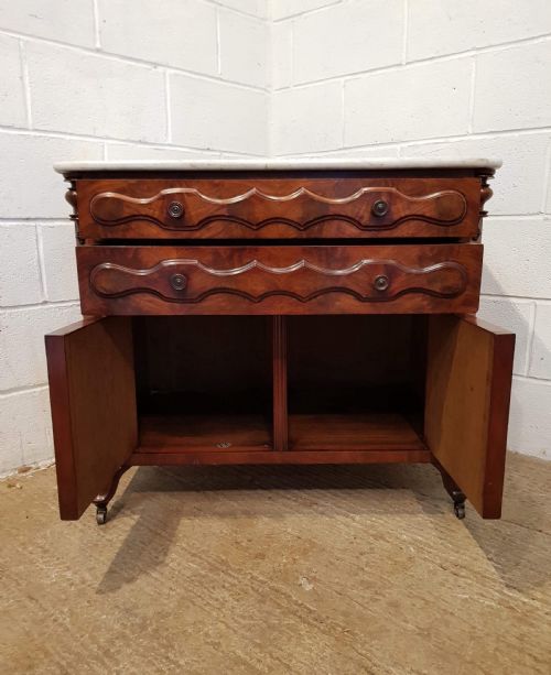 fig 2. ANTIQUE 19TH CENTURY BIEDERMEIER MAHOGANY MARBLE TOPPED WASHSTAND C1880