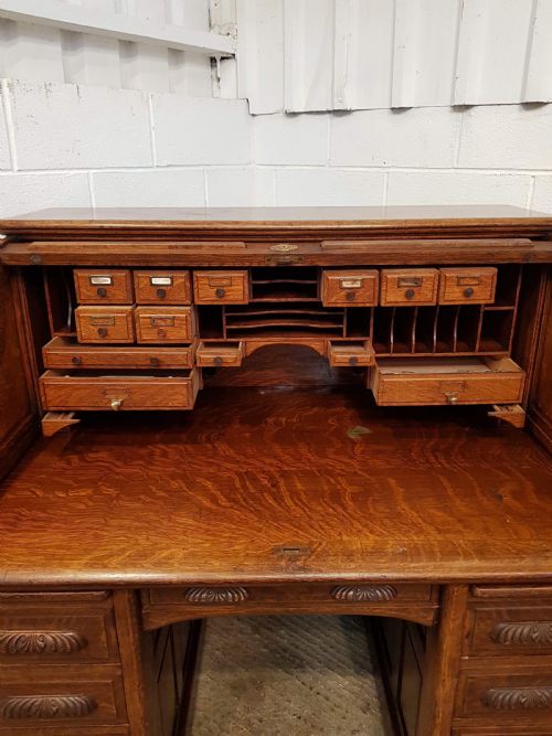 fig 2. SUPERB ANTIQUE VICTORIAN OAK ROLL TOP DESK WITH SECRET DRAWERS C1880
