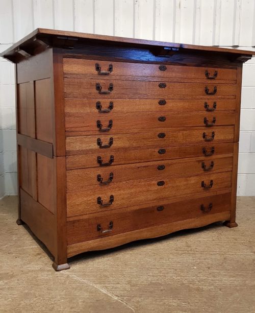 Superb Antique Late Victorian Arts & Crafts Large Oak Plan Chest C1890