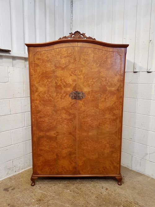 fig 2. ANTIQUE PAIR QUEEN ANNE BURR WALNUT LADIES AND GENTS WARDROBES C 1920