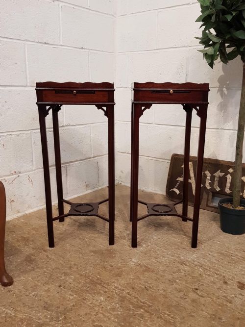 Antique Pair Edwardian Chippendale Cuban Mahogany Night Stands C1900
