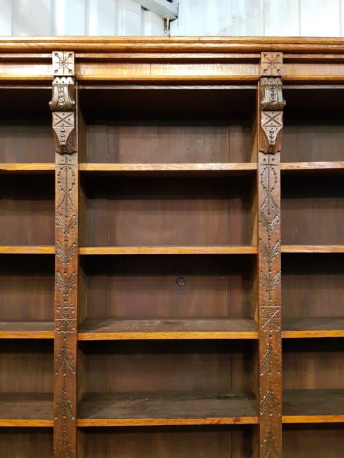fig 1. ANTIQUE LATE VICTORIAN AESTHETIC LARGE OAK LIBRARY BOOKCASE C1890