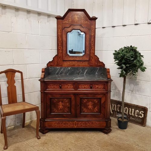 Antique 19th Century Italian Inlaid Walnut & Marble  Washstand Dressing Chest C1890