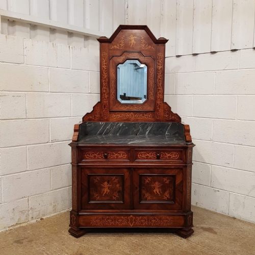 fig 1. ANTIQUE 19TH CENTURY ITALIAN INLAID WALNUT & MARBLE WASHSTAND DRESSING CHEST C1890