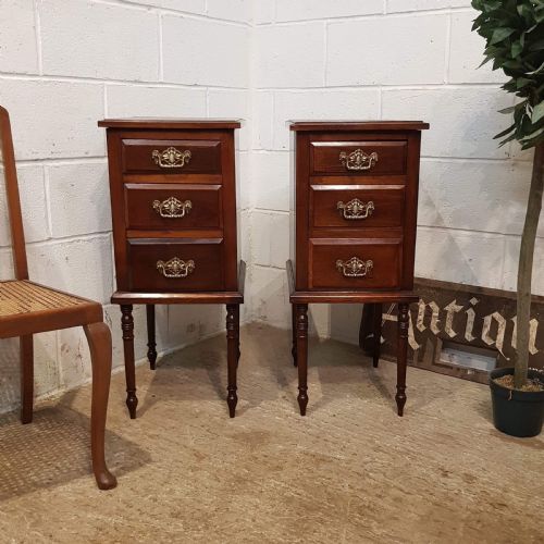 Antique Pair Late Victorian Mahogany Bedside Chests of Drawers C1890